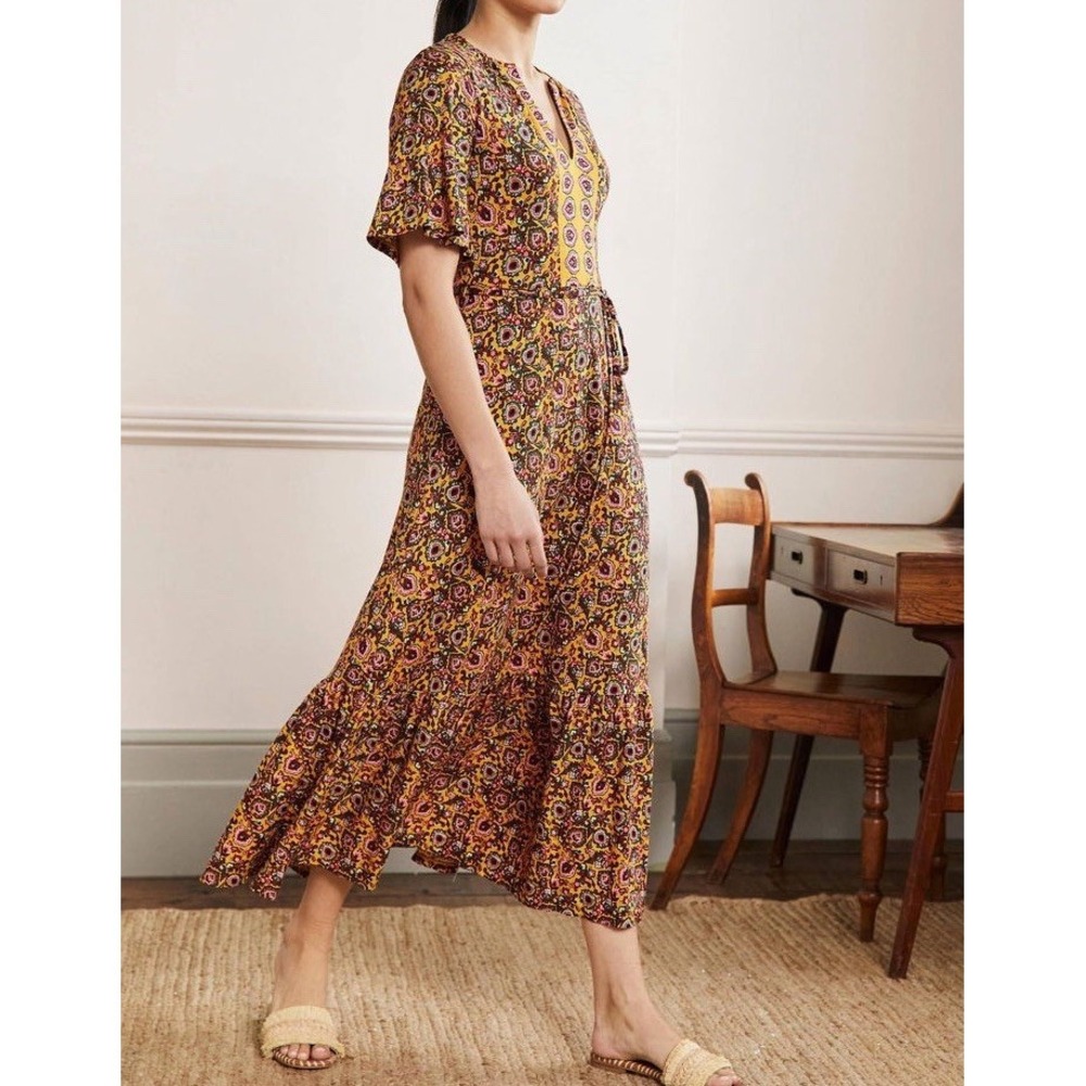 Boden Floral Maxi Dress in Mustard and Navy
